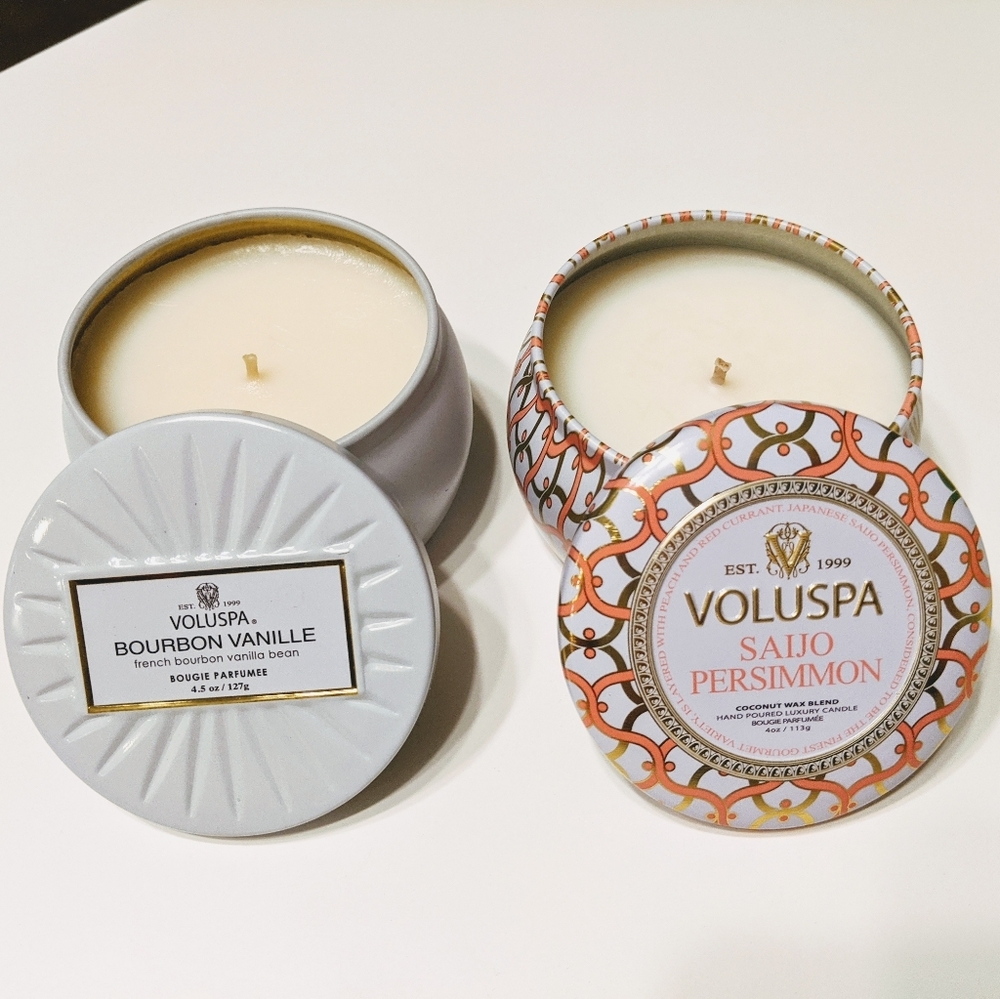 2 Voluspa Candles Bourbon Vanille/Saijo Persimmon